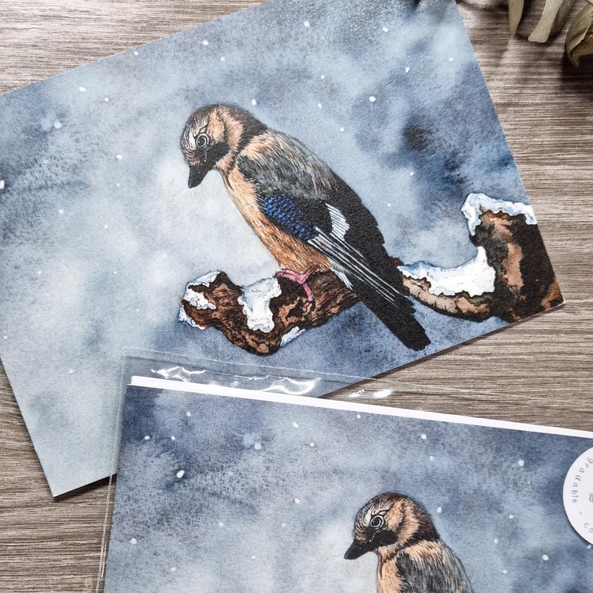 Jay Bird Watercolor Christmas Card | Handcrafted Holiday Greeting