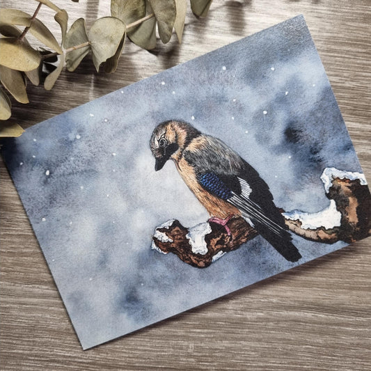 Jay Bird Watercolor Christmas Card | Handcrafted Holiday Greeting
