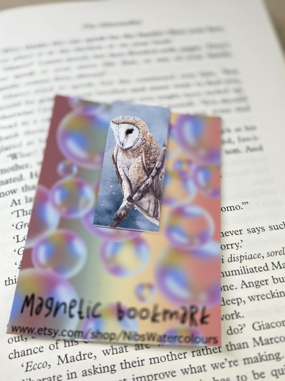 Handmade Magnetic Bookmark | Watercolor Bird Art | Barn Owl illustration