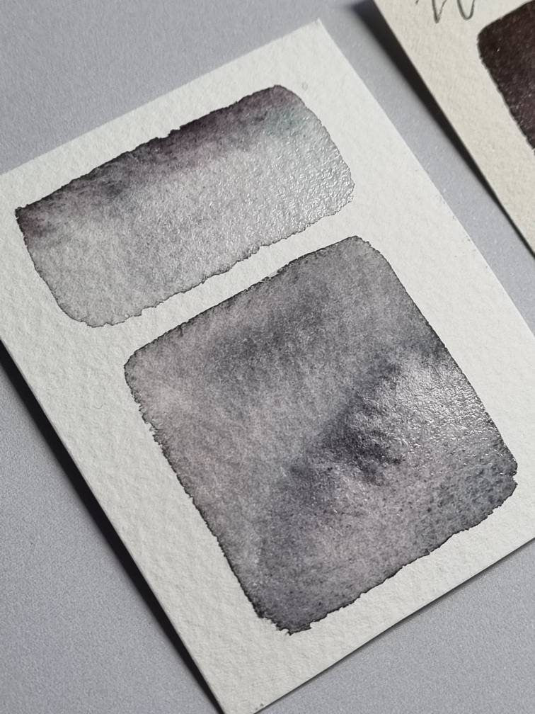 Handmade vegan watercolour paint | Nib's Neutral Tint | dark grey black, purple, green