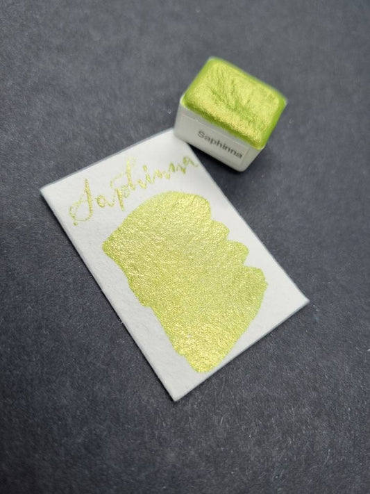 Handmade Glitter Watercolour Paint | Iridescent Lime Green, Vegan Half Pan