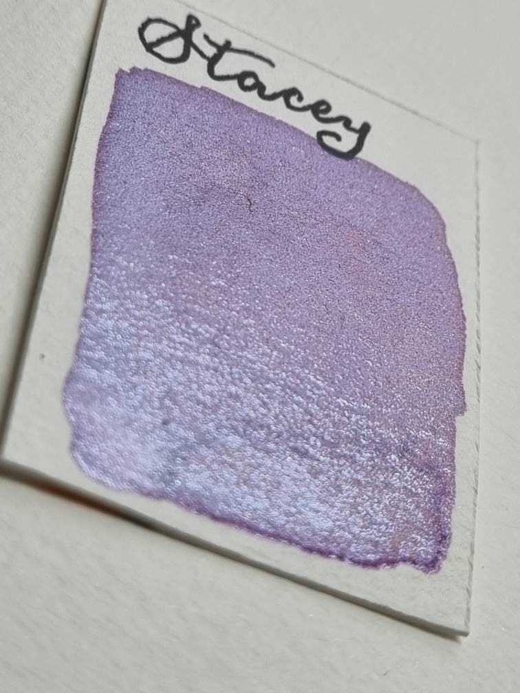 Handmade Metallic Watercolour Paint | Pink Lilac Shimmer, Vegan Half Pan | Stacey