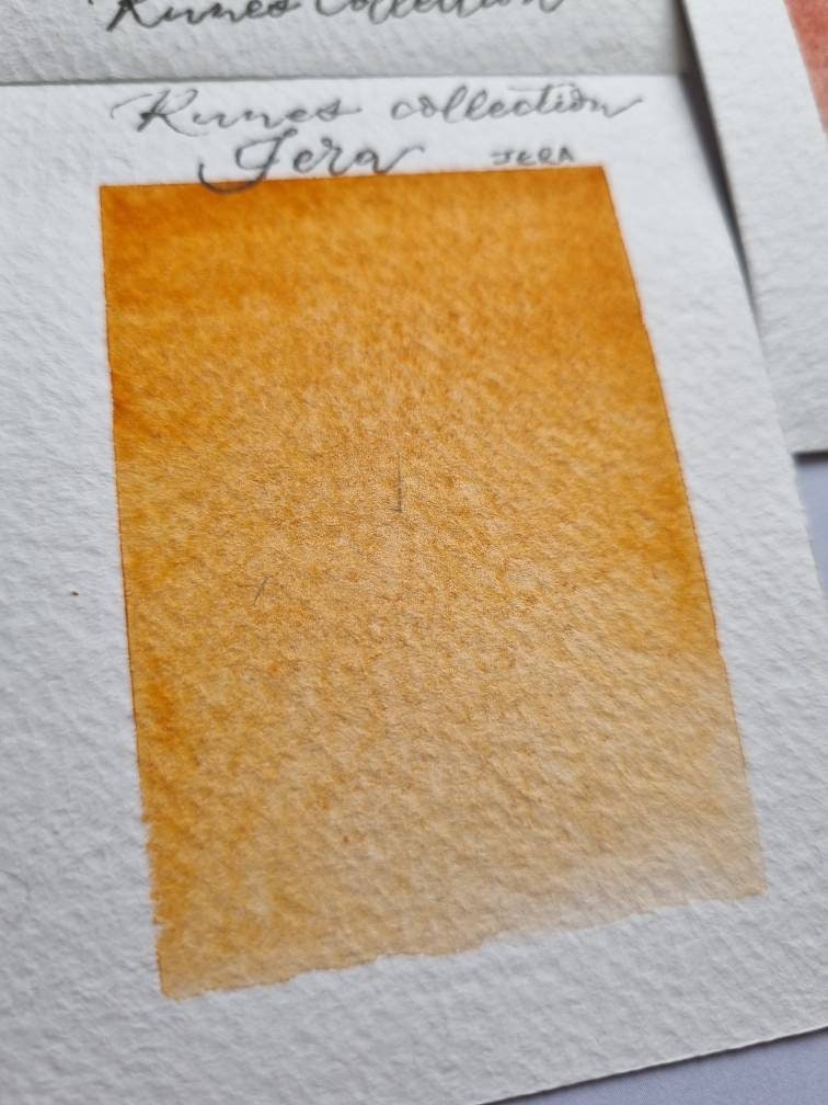 Handmade vegan watercolour paint | granulating orange yellow | Jera Runes collection