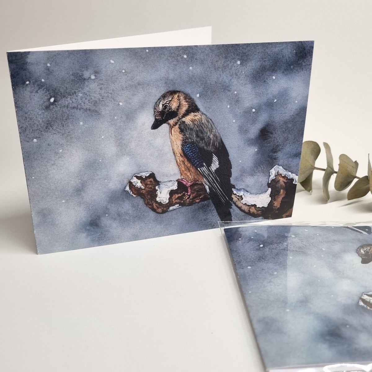 Jay Bird Watercolor Christmas Card | Handcrafted Holiday Greeting