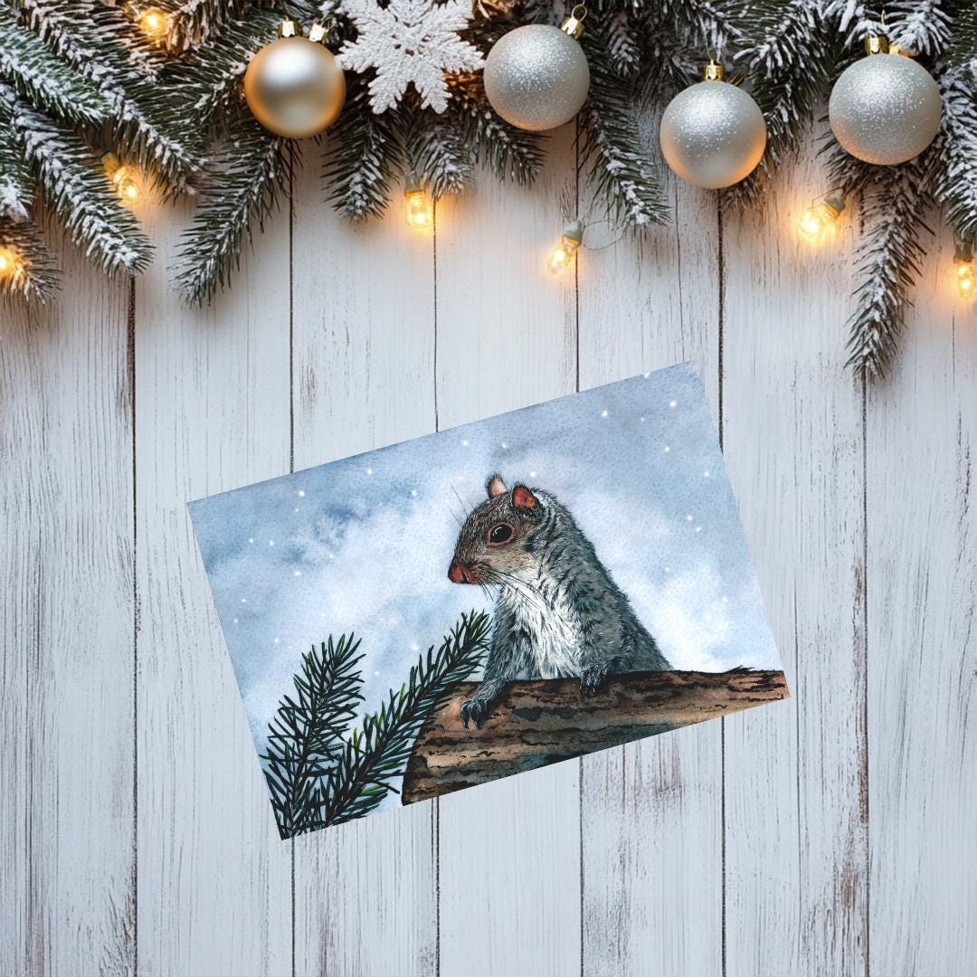 Whimsical Luxury Squirrel Christmas Card | Adorable Xmas Greeting | Nature-Inspired Art | card for Dad