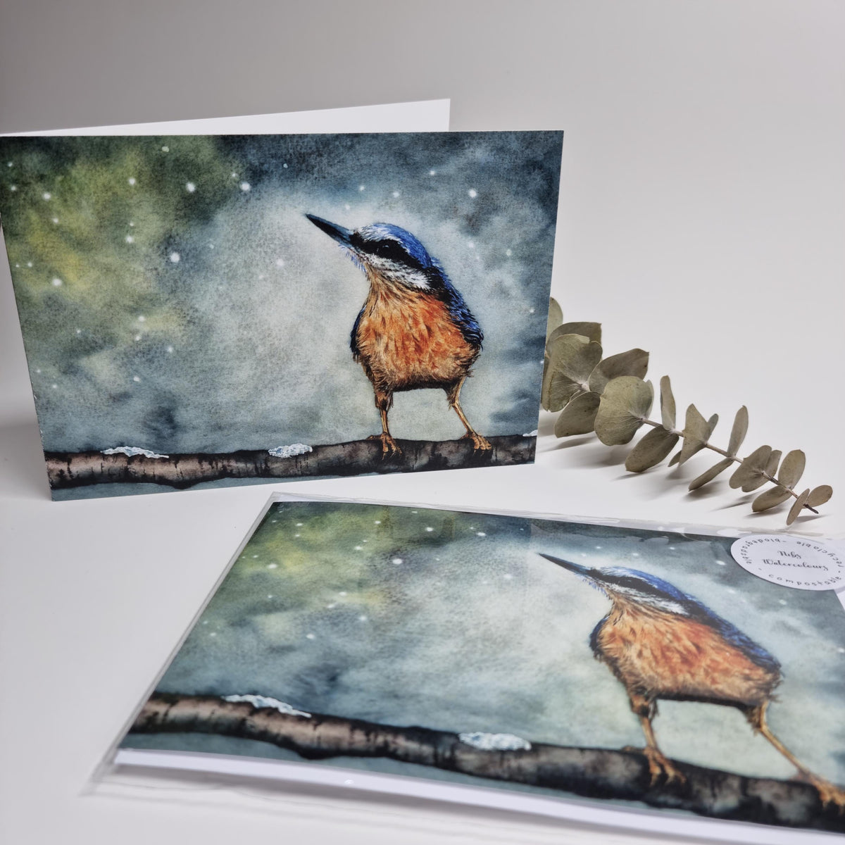 Luxury Nuthatch Christmas Card from original artwork | Simple Nature Lover gift card