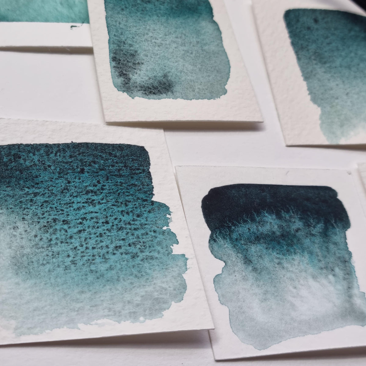 Handmade watercolour paint | Green/turquoise/black granulating separating | Sirmione | gift for artist