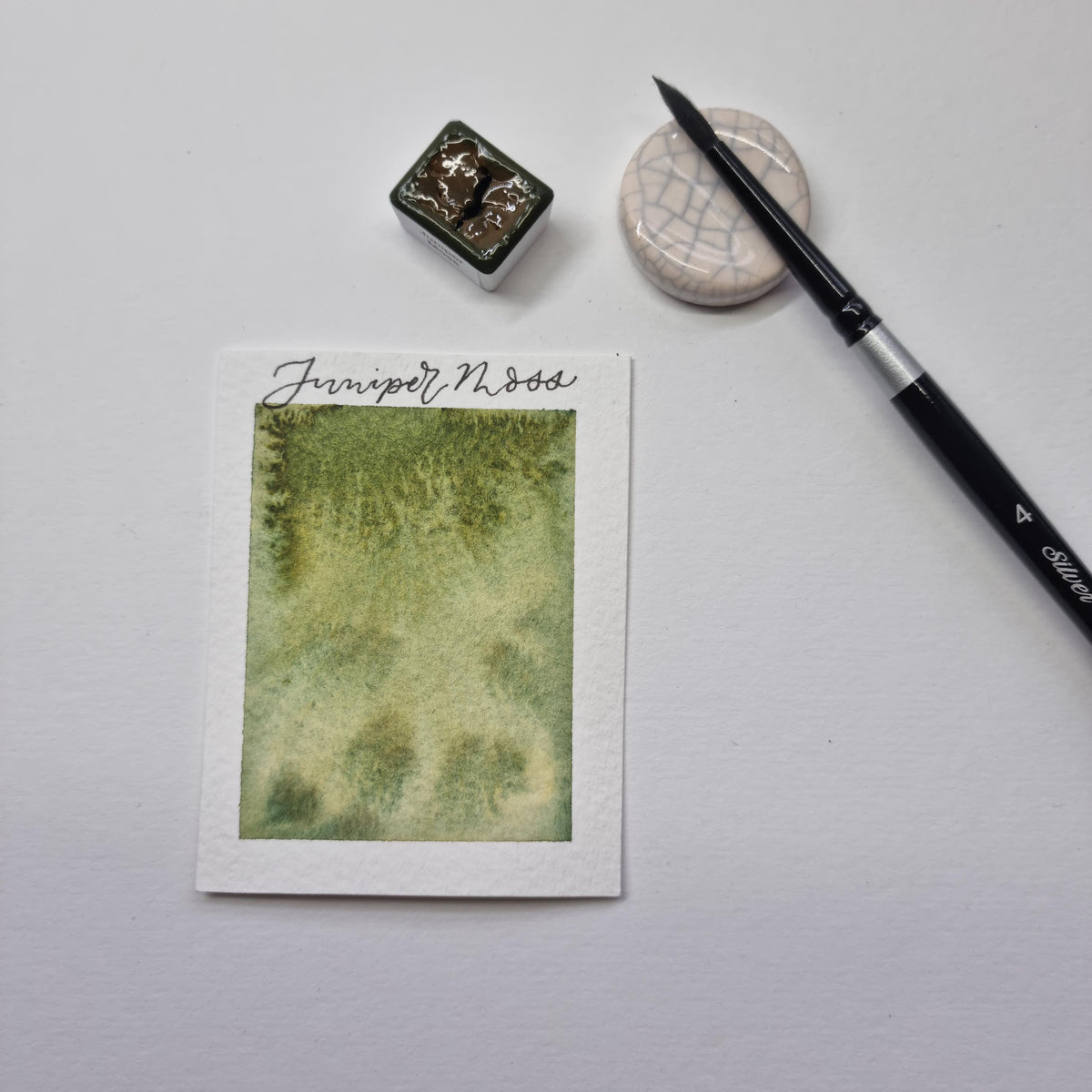 Handmade watercolour paint | granulating/separating Dark Green/yellow |  Juniper Moss | artist gift