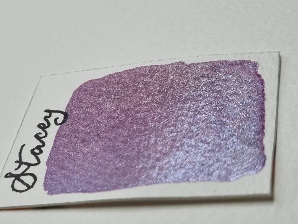 Handmade Metallic Watercolour Paint | Pink Lilac Shimmer, Vegan Half Pan | Stacey