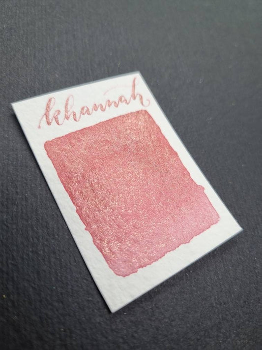 Handmade Coral Red Gold Shimmer Watercolor Paint | Vegan Mica Half Pan | Khannah