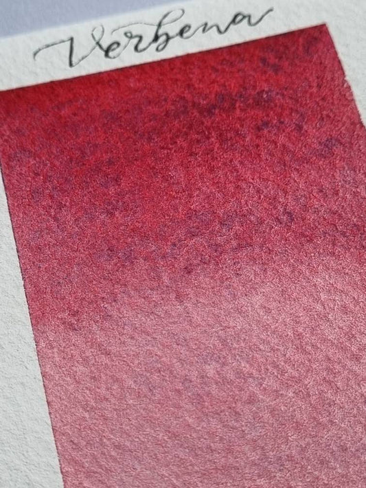 Handmade vegan watercolour paint | granulating and separating red/pink/purple/blue | Verbena