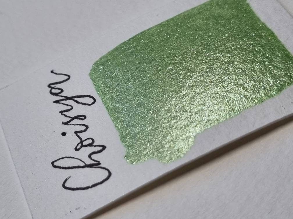 Handmade Green Shimmer Watercolor Paint | Vegan Mica Half Pan | Choisya