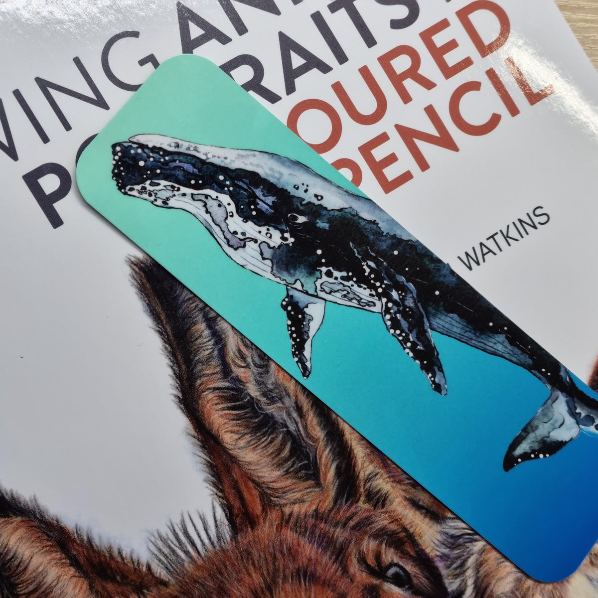 Whale Watercolor Art Print Bookmark | Laminated, Double Sided