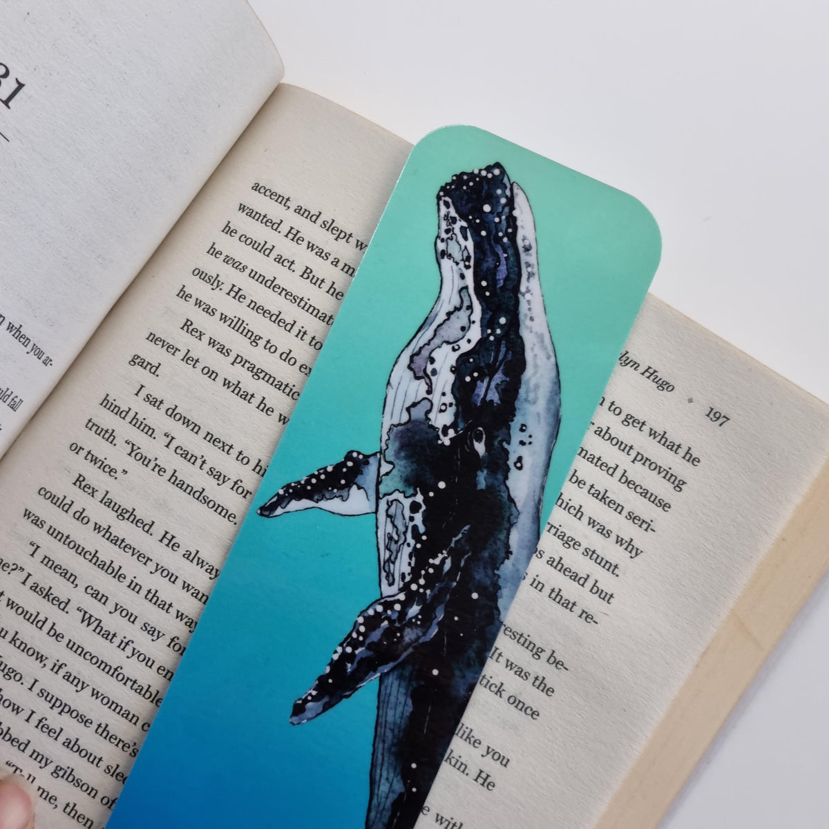 Whale Watercolor Art Print Bookmark | Laminated, Double Sided