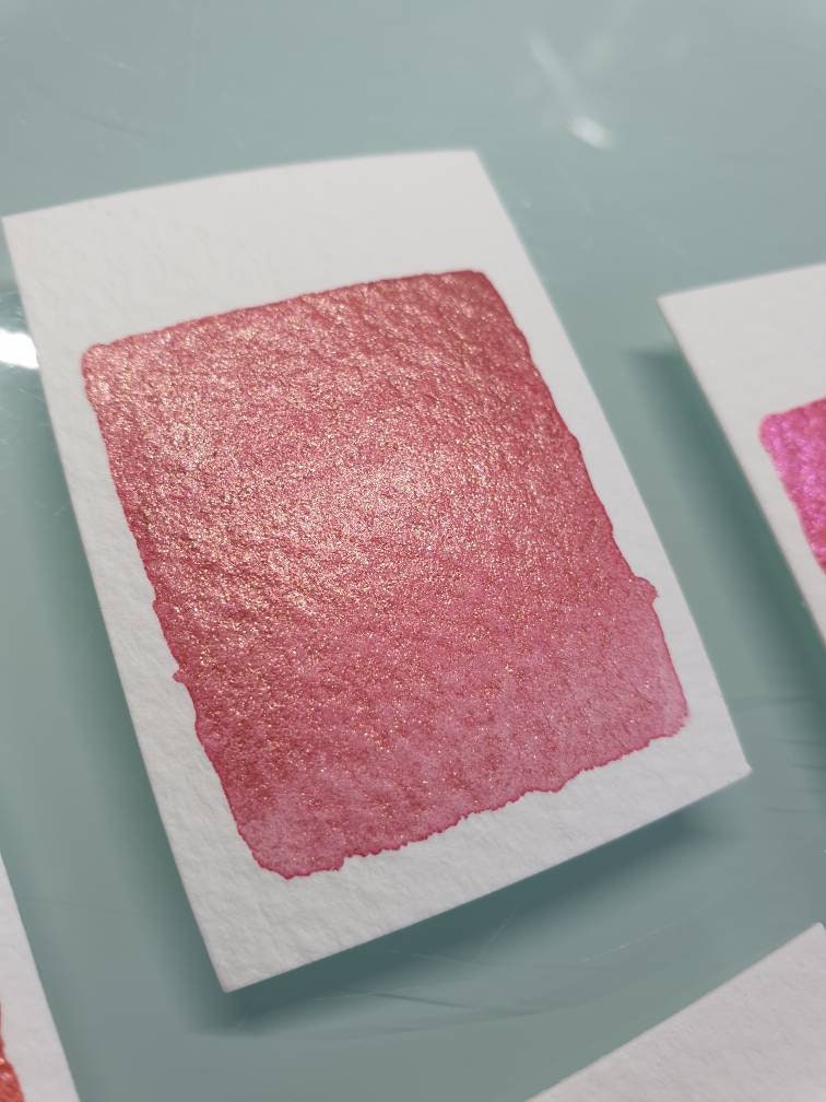 Handmade Coral Red Gold Shimmer Watercolor Paint | Vegan Mica Half Pan | Khannah
