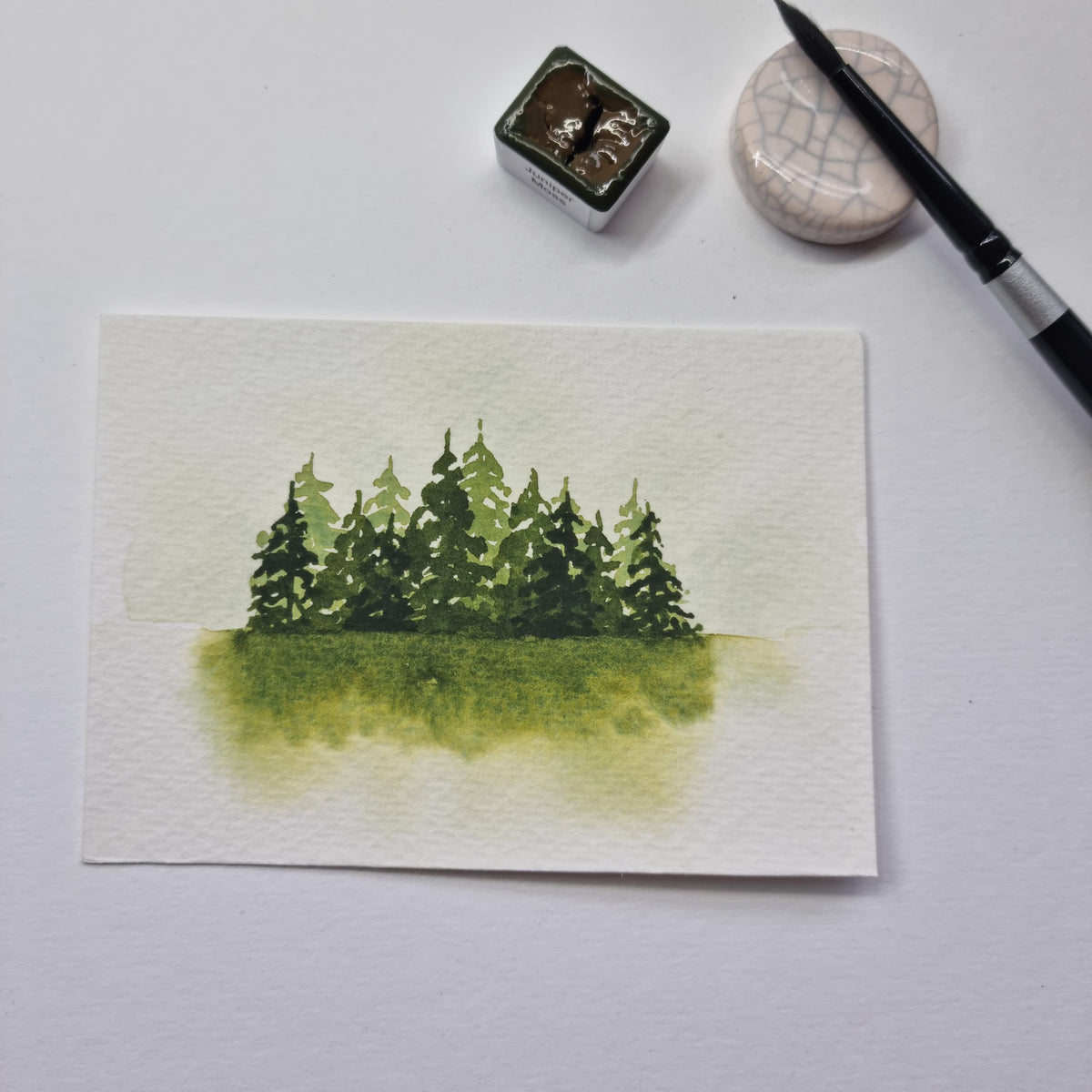 Handmade watercolour paint | granulating/separating Dark Green/yellow |  Juniper Moss | artist gift