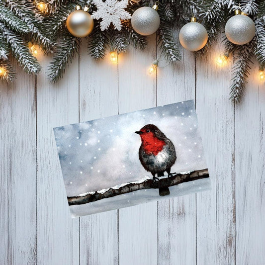 Nature Christmas Card Art Print | Unique Bird Illustration - Robin | Handmade Seasonal Greeting