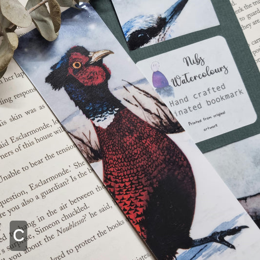 Handmade Pheasant Bookmark | Watercolor Art Print | Laminated double sided