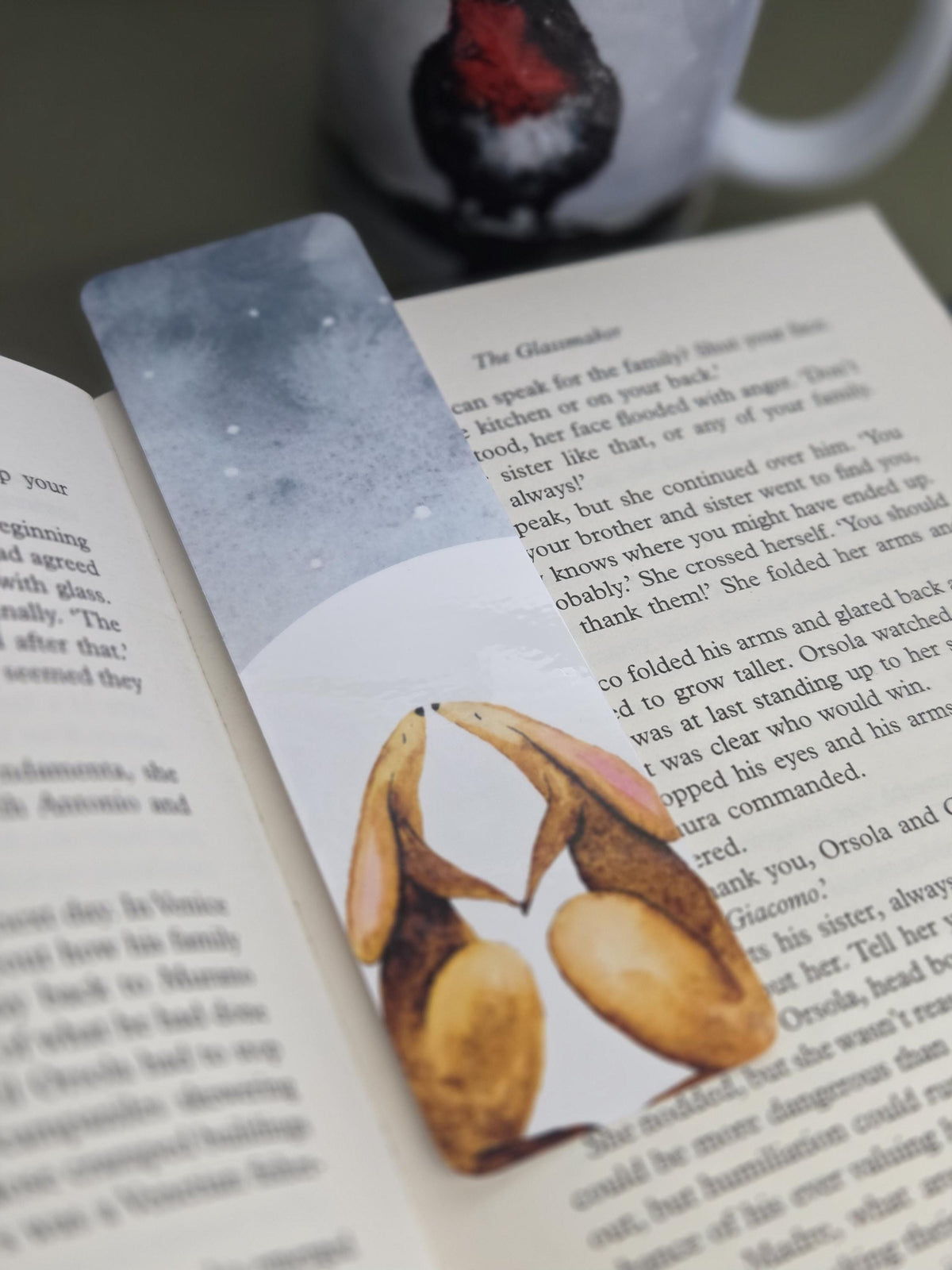 Handmade art print bookmark | watercolour nature bookmark | laminated double sided | wildlife kissing hares