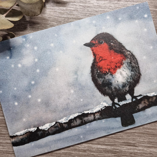 Nature Christmas Card Art Print | Unique Bird Illustration - Robin | Handmade Seasonal Greeting