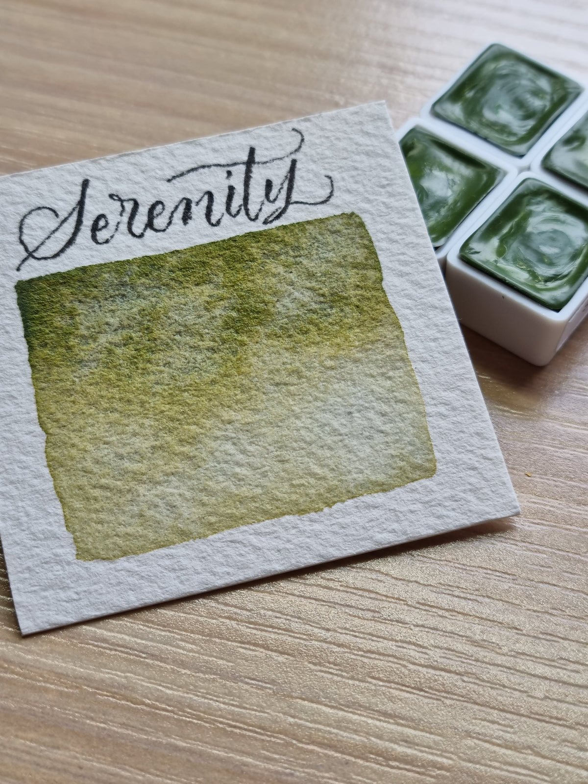 Unique Handmade Watercolour | Green Yellow Variations - Artistic Gift for Color Lovers | granulating separating | Serenity