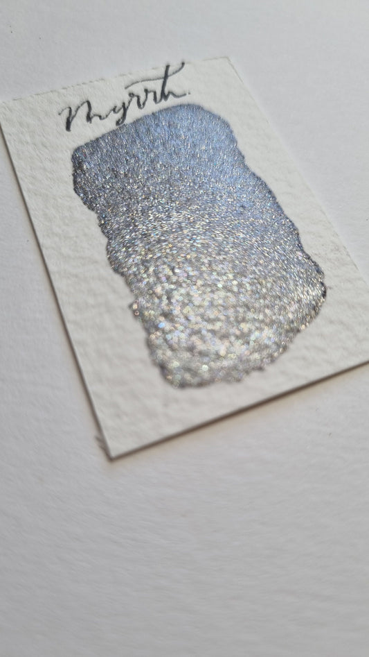 Handmade Glitter Watercolour Paint | Silvery Blue Holographic Shimmer, Myrrh