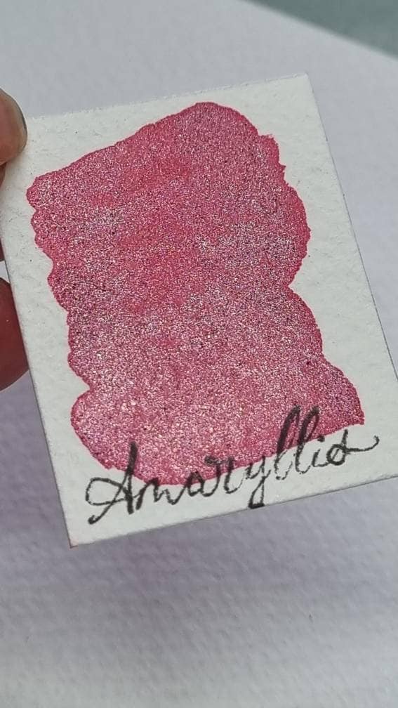 Handmade Amaryllis Red Glitter Watercolor Paint | Gold Shimmer Mica | Amaryllis