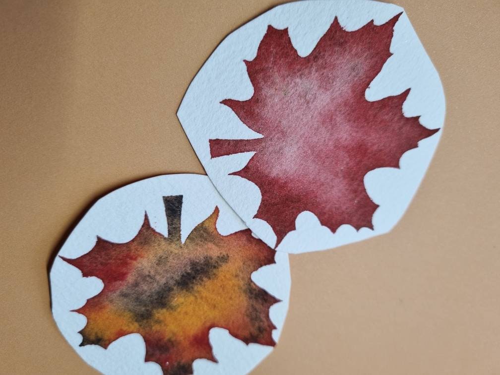 handmade watercolour paint | granulating red | Autumn Leaves Collection  | Maple |