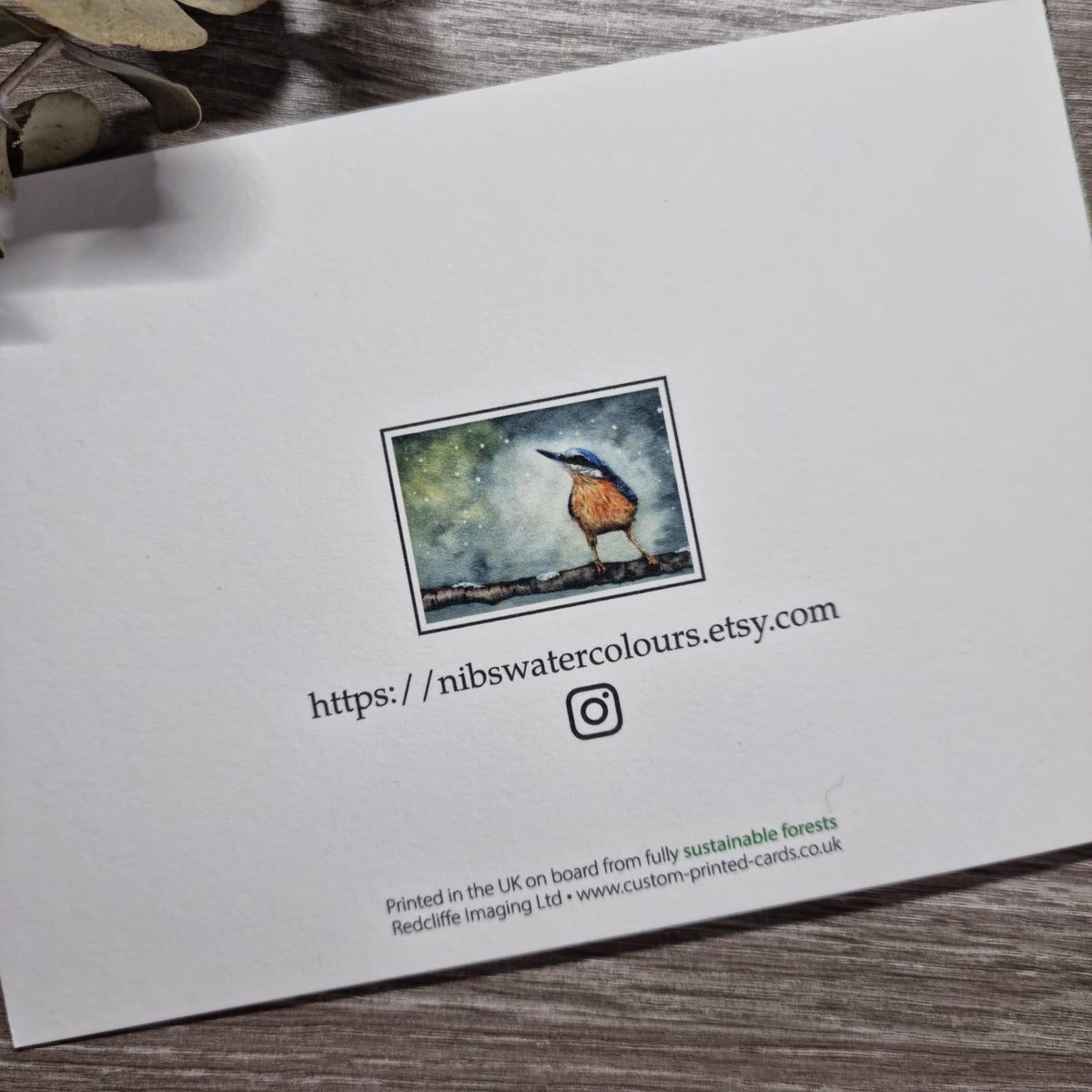 Luxury Nuthatch Christmas Card from original artwork | Simple Nature Lover gift card