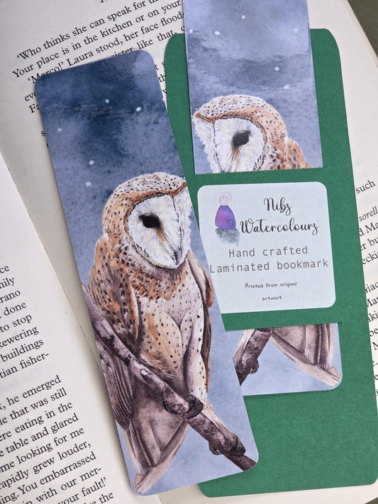 Handmade art print bookmark | watercolour nature bookmark | laminated double sided | wildlife owl