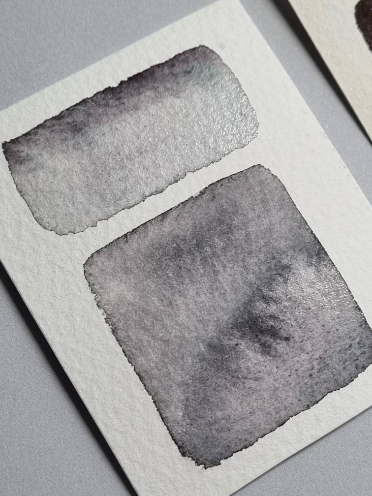 Handmade vegan watercolour paint | Nib's Neutral Tint | dark grey black, purple, green