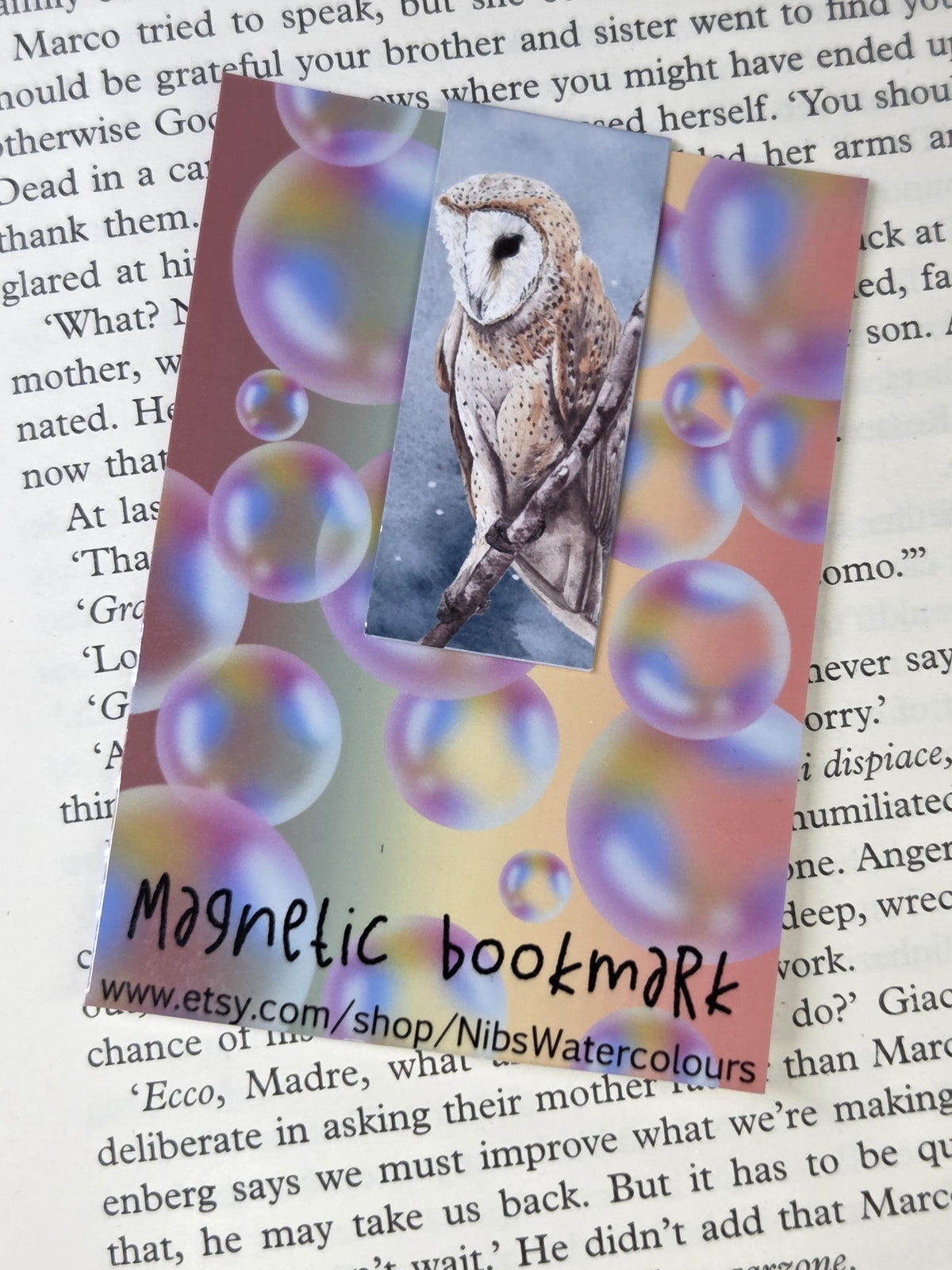 Handmade Magnetic Bookmark | Watercolor Bird Art | Barn Owl illustration