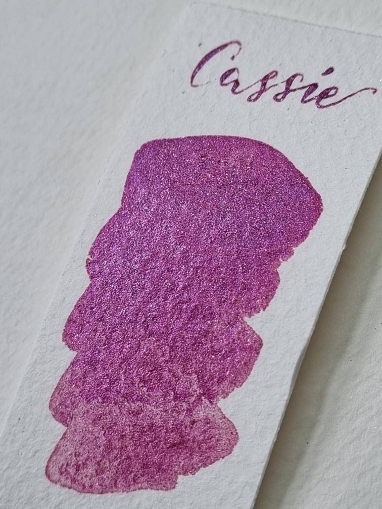 Handmade Shimmer Watercolor Paint | Pink Cerise Mica, Calligraphy Ink | Cassie
