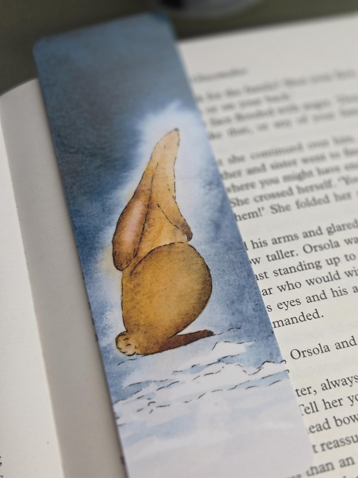 Handmade art print bookmark | watercolour nature bookmark | laminated double sided | moonlight winter hare