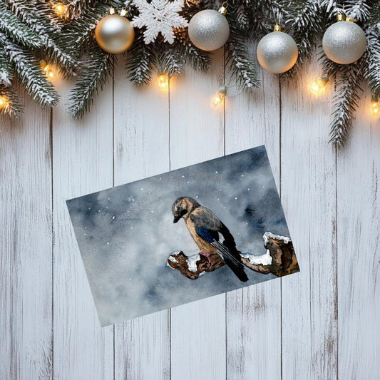 Jay Bird Watercolor Christmas Card | Handcrafted Holiday Greeting