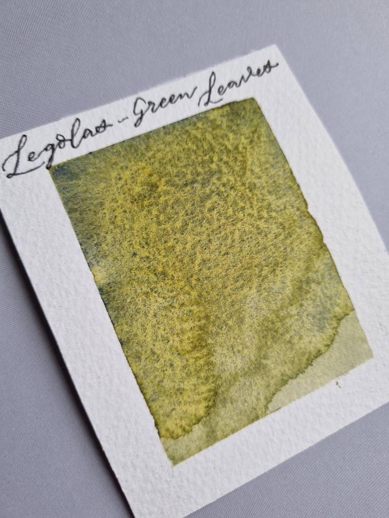 Handmade vegan watercolour paint | granulating and separating green/yellow/blue - Legolas