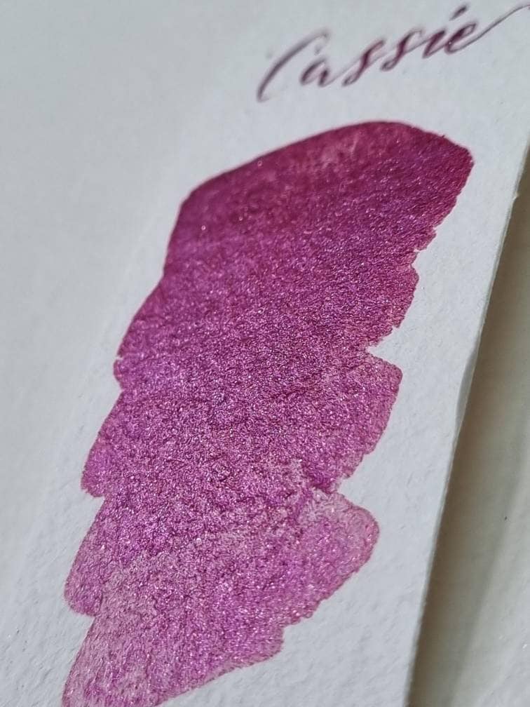 Handmade Shimmer Watercolor Paint | Pink Cerise Mica, Calligraphy Ink | Cassie