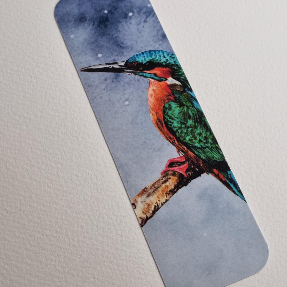Handmade Kingfisher Bookmark | Watercolor Art Print, Nature Lover Gift | Laminated double sided