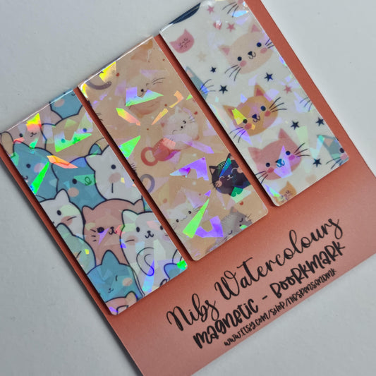 Kawaii Cat Magnetic Bookmark | Holographic Gift for Book Lover