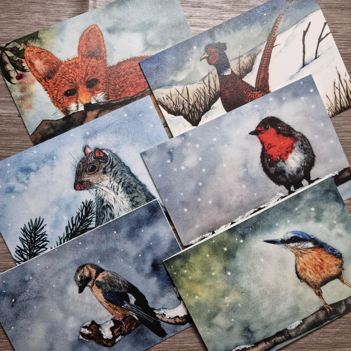 Watercolor Christmas Cards | UK Wildlife Art Prints, Pack of 6