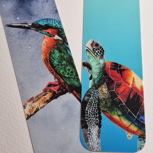 Handmade art print bookmark | watercolour nature bookmark | laminated double sided | wildlife realise turtle