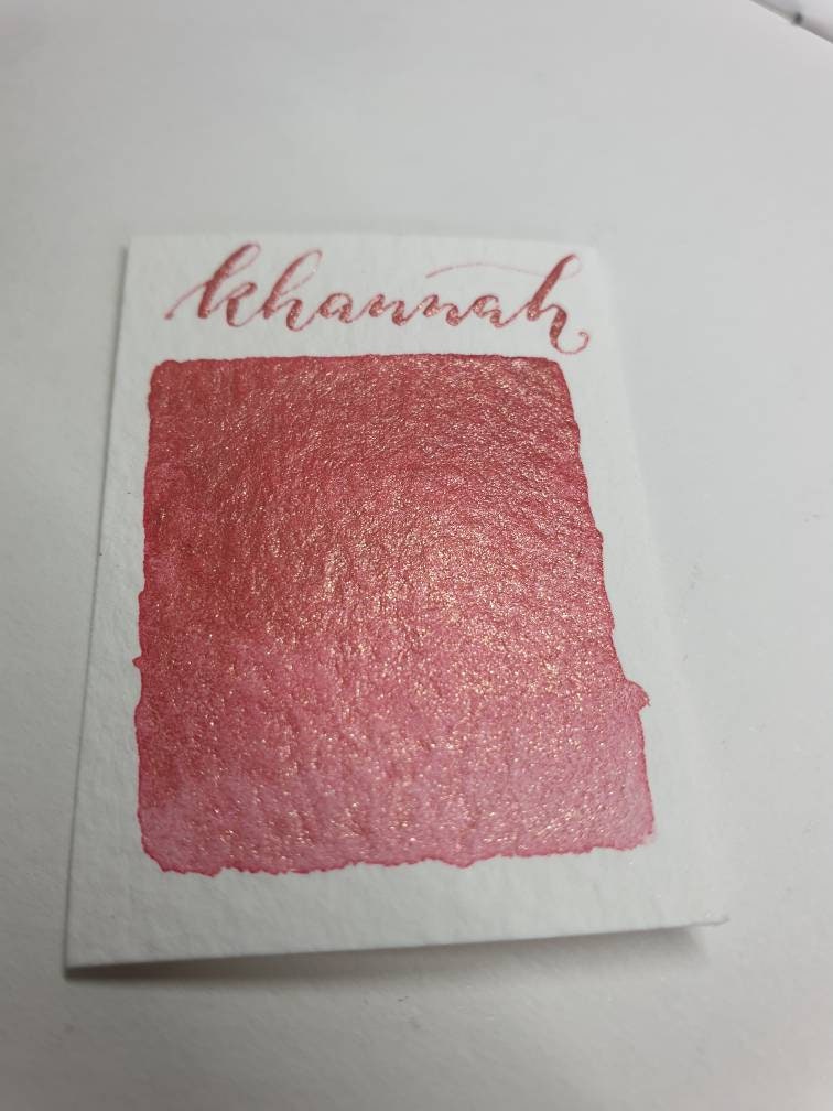 Handmade Coral Red Gold Shimmer Watercolor Paint | Vegan Mica Half Pan | Khannah