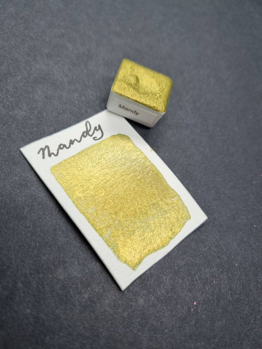 Handmade Gold/Green Duo Chrome Watercolour Paint | Vegan Artisan Half Pan | Mandy