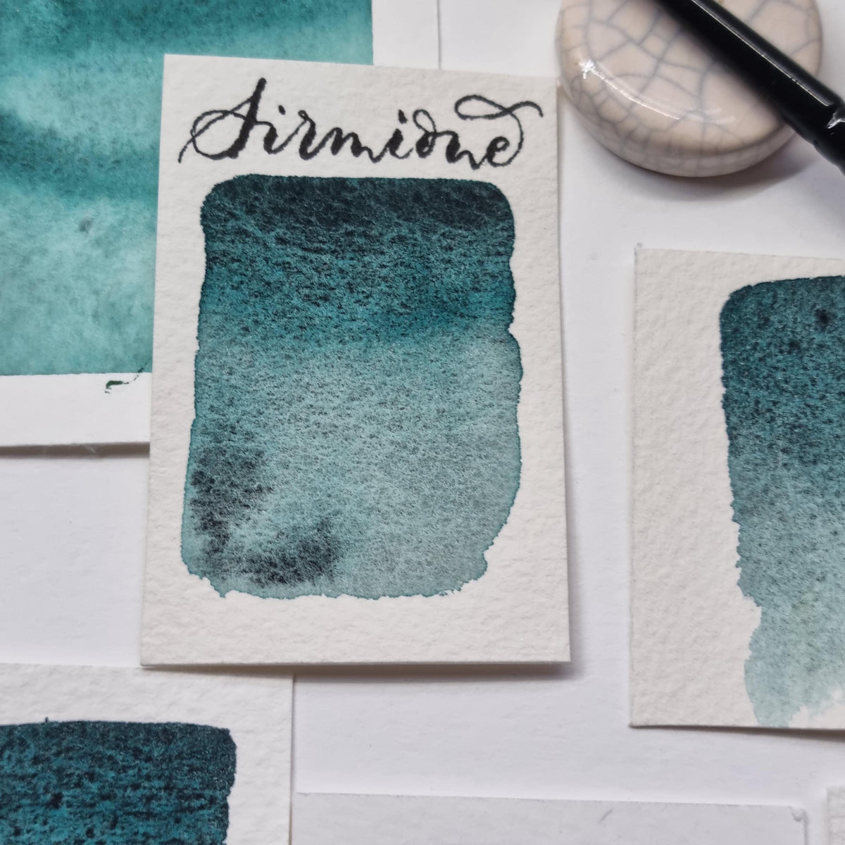 Handmade watercolour paint | Green/turquoise/black granulating separating | Sirmione | gift for artist