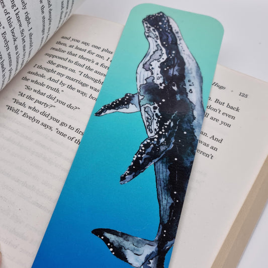 Whale Watercolor Art Print Bookmark | Laminated, Double Sided