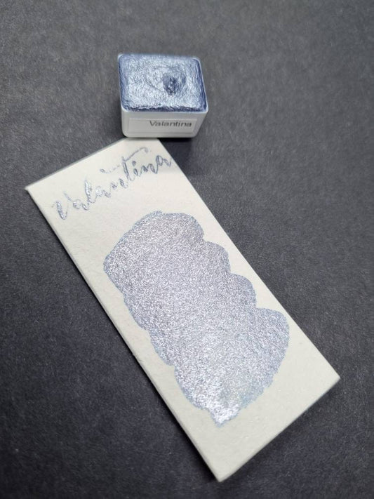Handmade Glitter Watercolor Paint | Lilac Blue Iridescent, Vegan Half Pan | Valantina