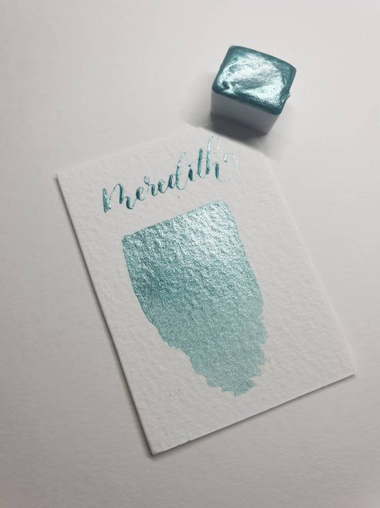 Handmade Mint Green Shimmer Watercolor Paint | Calligraphy, Brush Lettering | Meredith