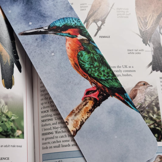 Handmade Kingfisher Bookmark | Watercolor Art Print, Nature Lover Gift | Laminated double sided