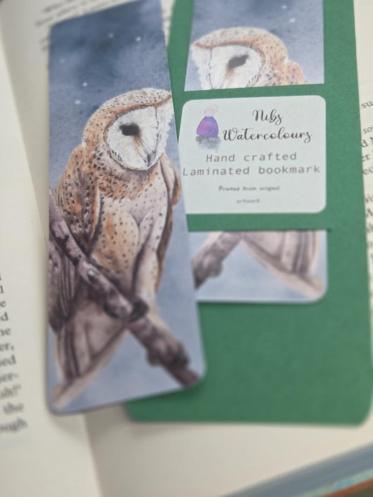 Handmade art print bookmark | watercolour nature bookmark | laminated double sided | wildlife owl