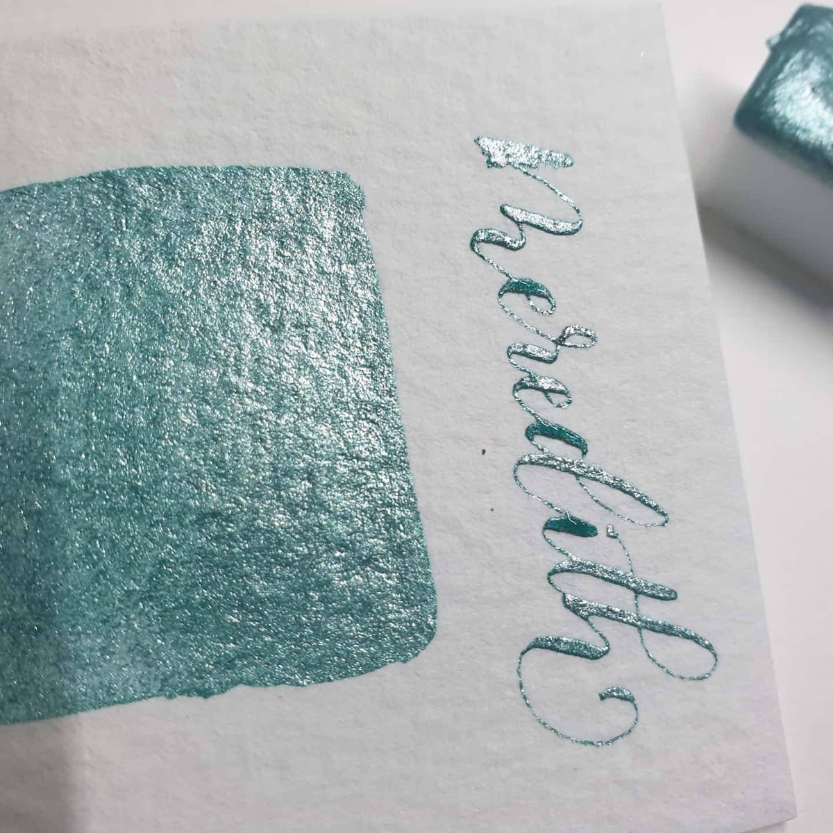 Handmade Mint Green Shimmer Watercolor Paint | Calligraphy, Brush Lettering | Meredith